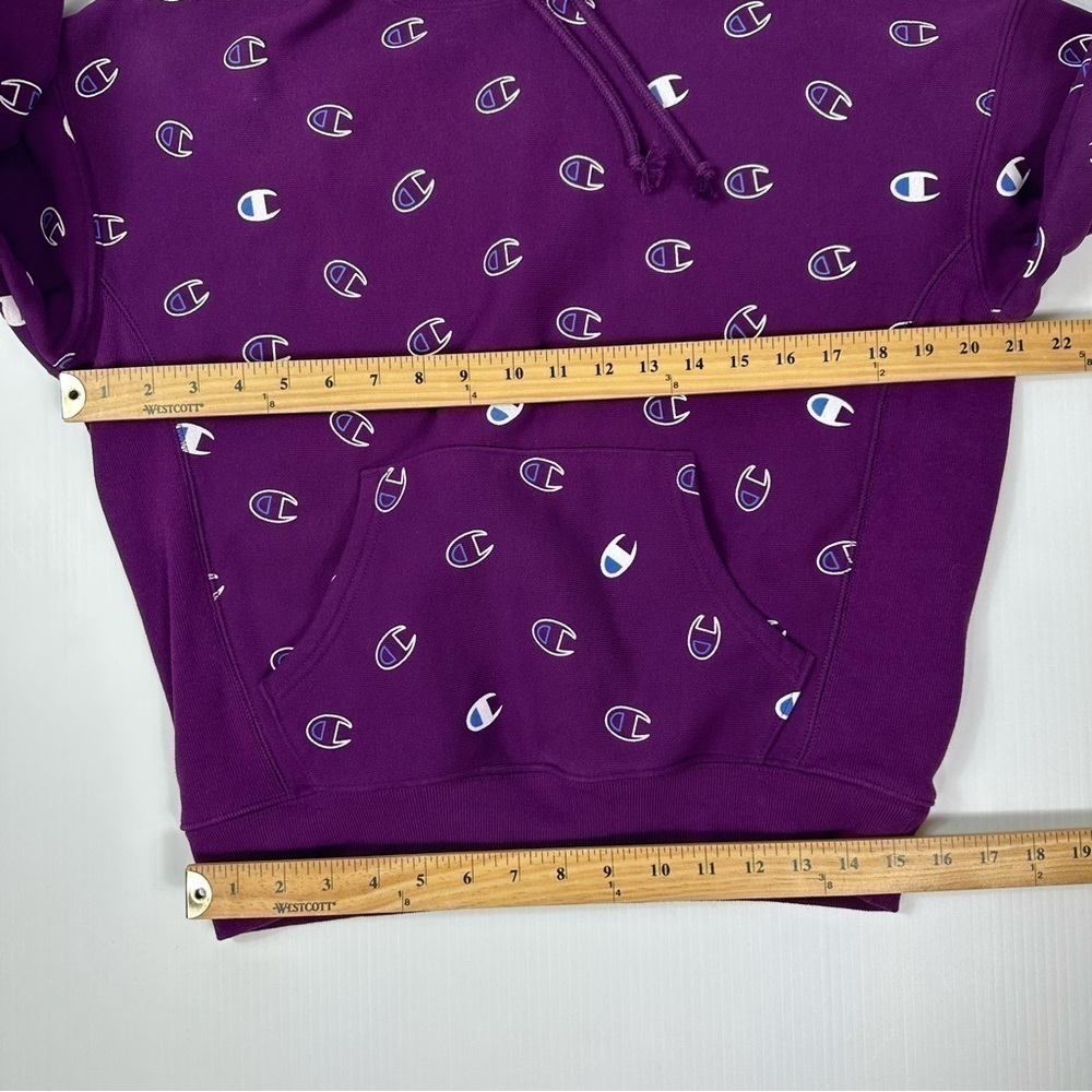 Champion Size M Reverse Weave All Over Logo Print Hoodie - Picture 10 of 13